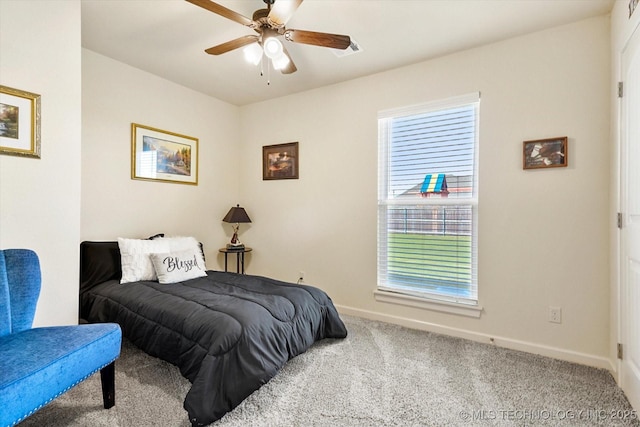 bedroom featuring carpet and ceiling fan