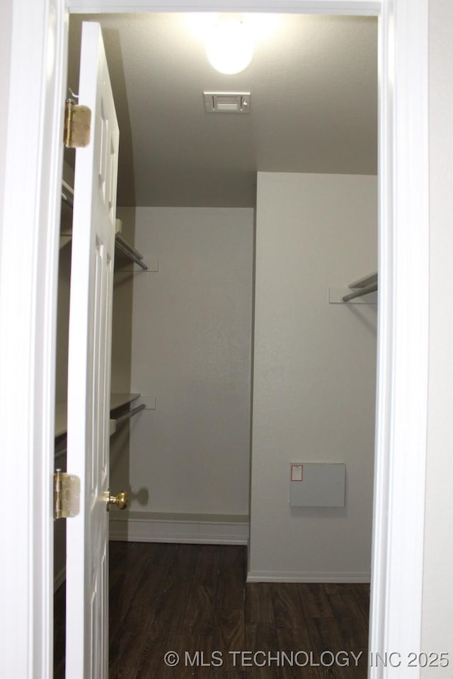 walk in closet featuring dark hardwood / wood-style flooring