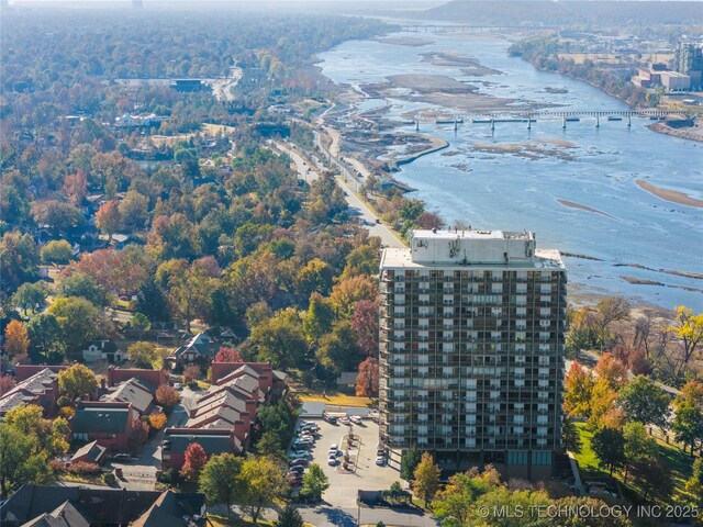 aerial view with a water view