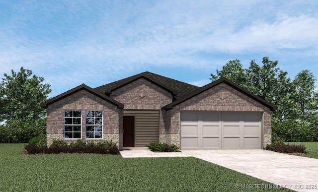 view of front of home featuring a garage and a front lawn