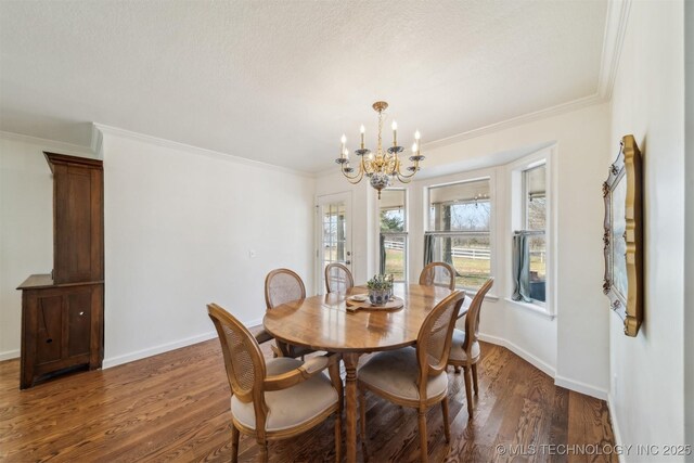 11818 N Harvard Ave, Skiatook, OK 74070 - dining area with a chandelier, wood finished floors, ornamental molding, and baseboards