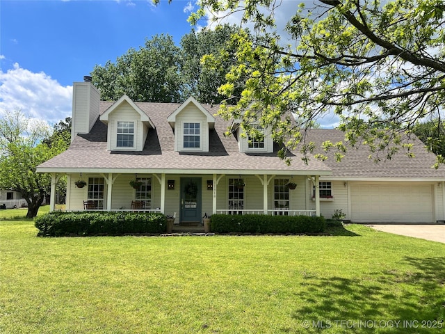 11818 N Harvard Ave, Skiatook, OK 74070 - cape cod house with a porch, a shingled roof, a front yard, and a garage