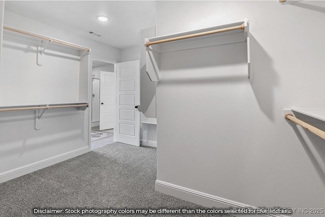 walk in closet featuring carpet floors and visible vents