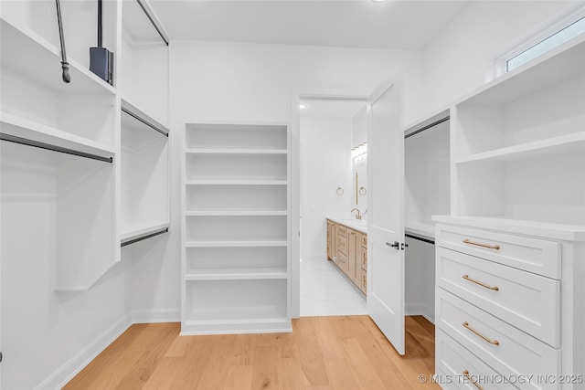 spacious closet featuring light hardwood / wood-style flooring