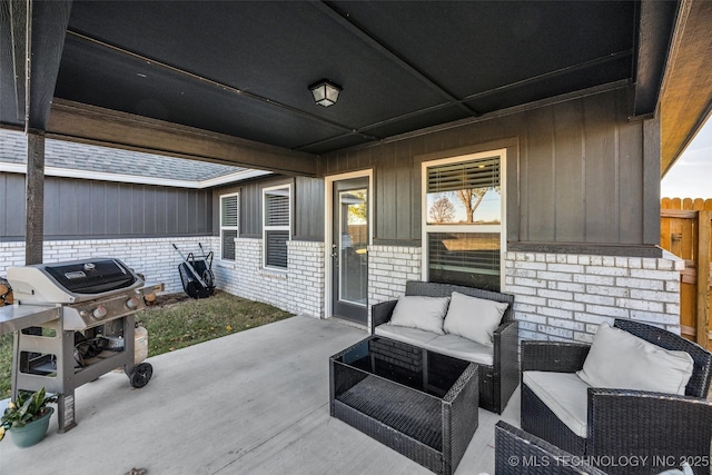 view of patio featuring grilling area and an outdoor living space