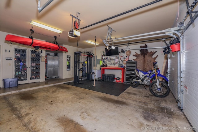 garage with a garage door opener