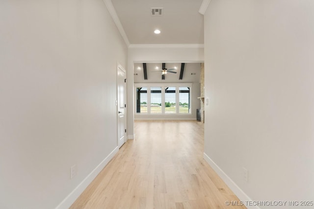1303 Oakhurst Cir, Claremore, OK 74017 - hallway featuring ornamental molding, baseboards, light wood finished floors, and recessed lighting