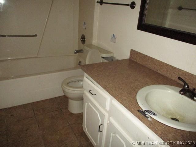 full bathroom with vanity, bathing tub / shower combination, and toilet