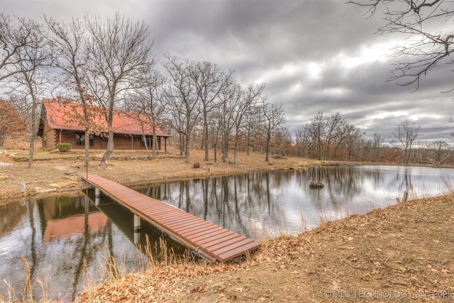 dock area with a water view