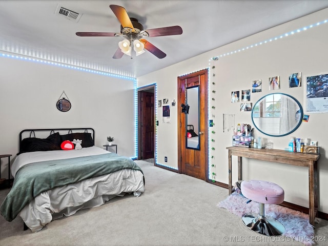 bedroom featuring carpet flooring and ceiling fan