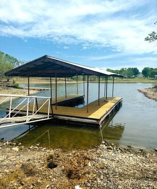 dock area with a water view