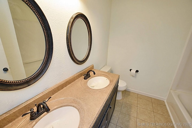 bathroom with tile patterned flooring, vanity, and toilet