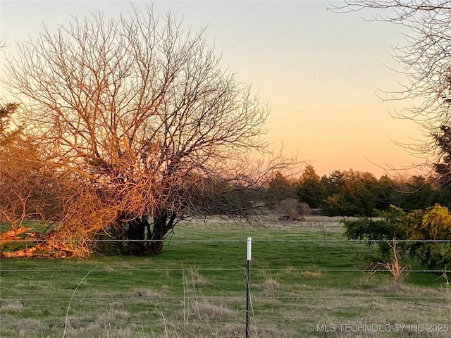 yard at dusk with a rural view