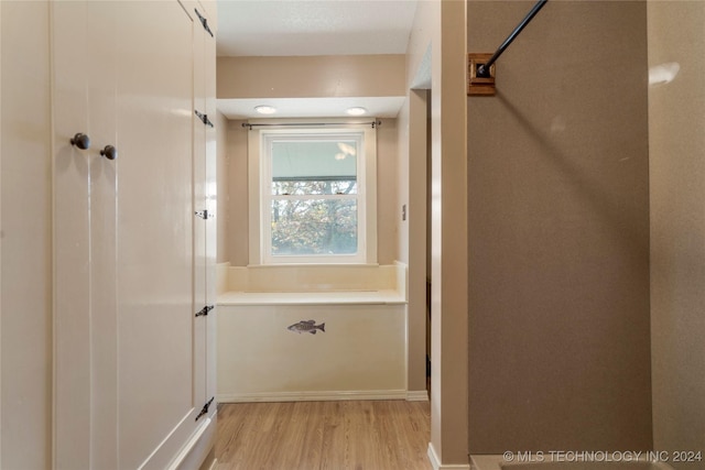 corridor with light hardwood / wood-style flooring