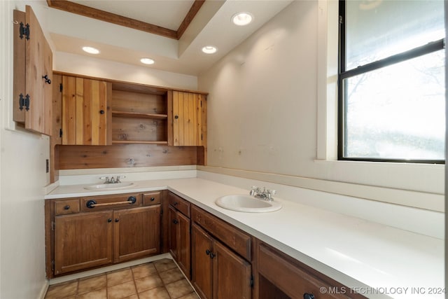 bathroom with vanity and tile patterned floors