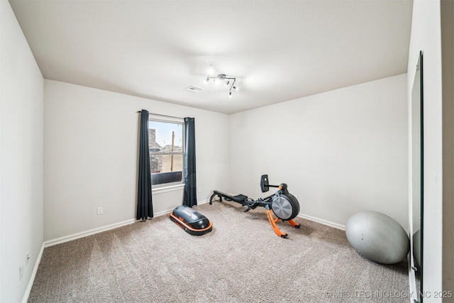 exercise room with carpet flooring