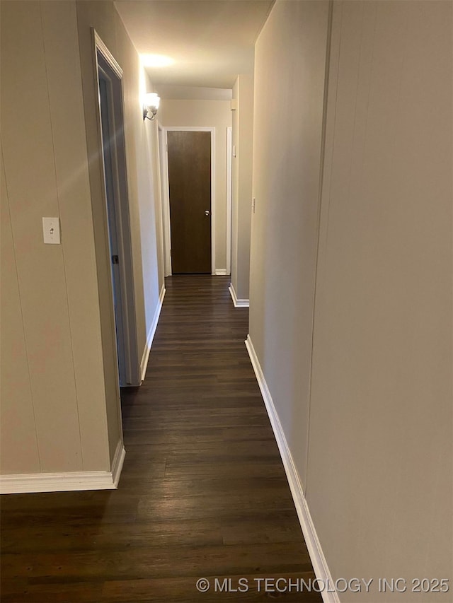 hallway with dark hardwood / wood-style floors