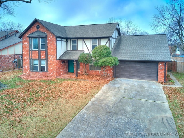 tudor house with a garage