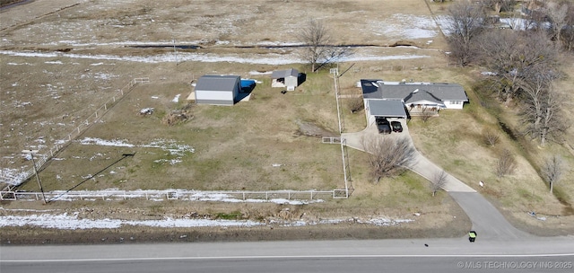 aerial view featuring a rural view