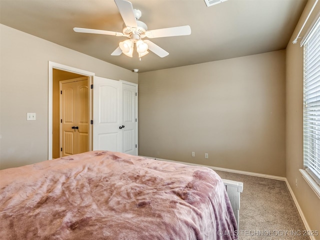 bedroom with carpet floors and ceiling fan