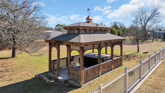 view of jungle gym with a lawn and a gazebo