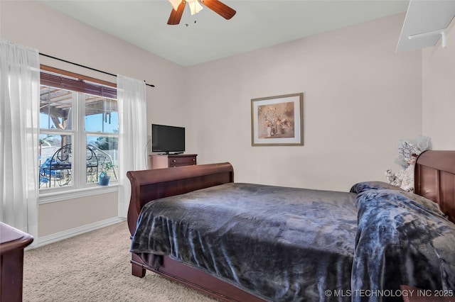 bedroom featuring carpet floors and ceiling fan