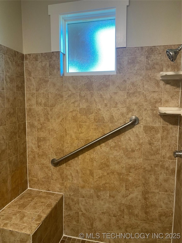 interior details featuring tiled shower