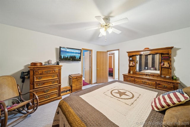 bedroom featuring carpet and ceiling fan