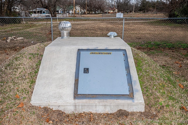 view of entry to storm shelter