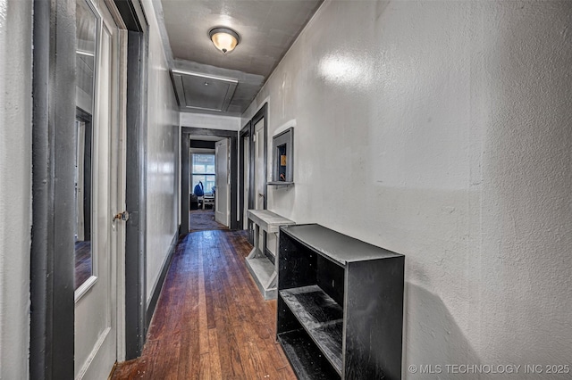 hallway with dark wood-type flooring