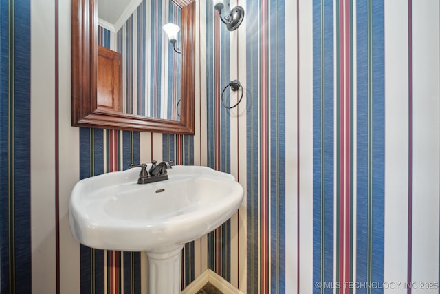 bathroom with crown molding and sink