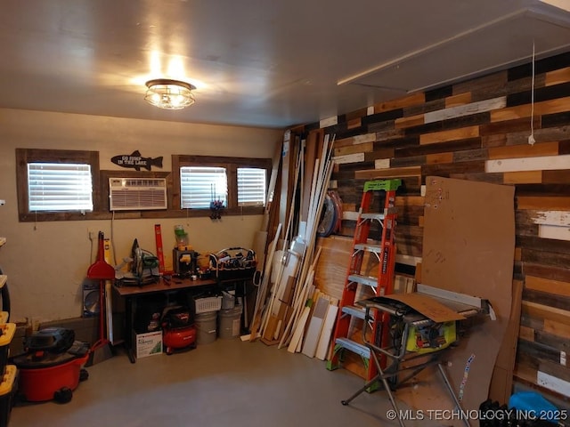 storage area with an AC wall unit