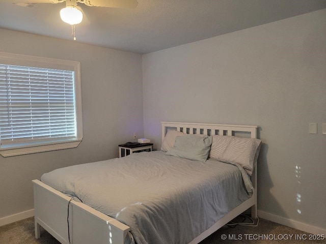 bedroom with carpet floors and ceiling fan