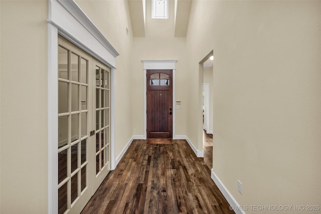 entryway featuring dark hardwood / wood-style floors and a high ceiling