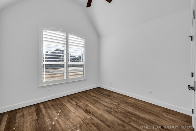 12050 S 68th E Ave E, Bixby, OK 74008 - unfurnished room with lofted ceiling, ceiling fan, and dark wood-style flooring