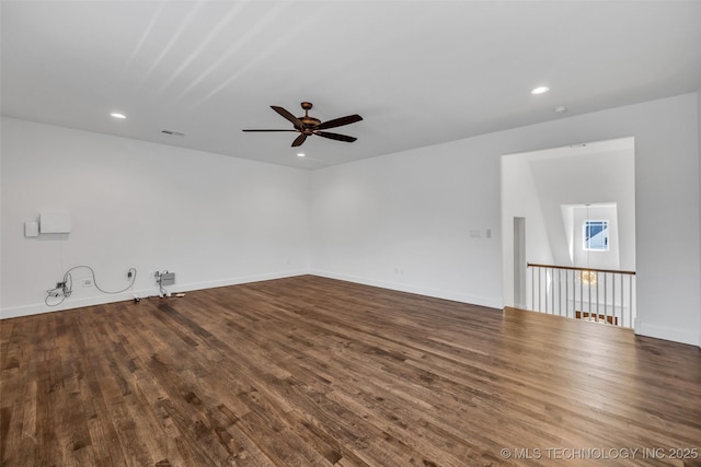 12050 S 68th E Ave E, Bixby, OK 74008 - empty room with a ceiling fan, dark wood-type flooring, and recessed lighting