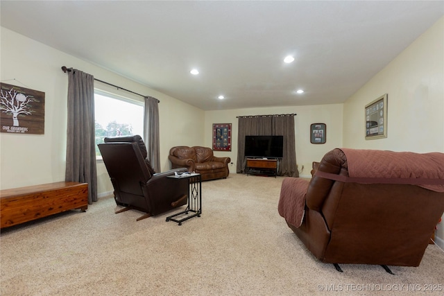 living room with light carpet