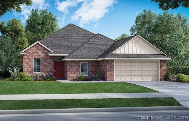 view of front facade featuring a garage and a front lawn