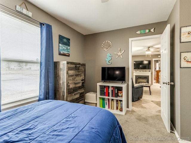 carpeted bedroom with multiple windows