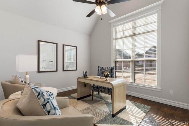 3913 S Dogwood Blvd, Broken Arrow, OK 74012 - office area with wood finished floors, plenty of natural light, baseboards, and ceiling fan