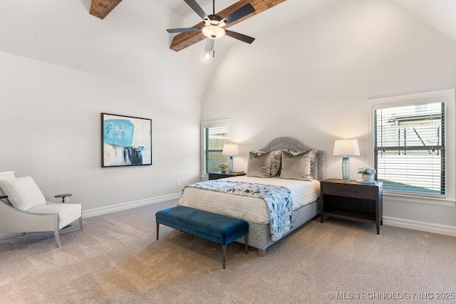 3913 S Dogwood Blvd, Broken Arrow, OK 74012 - carpeted bedroom featuring high vaulted ceiling, a ceiling fan, and baseboards