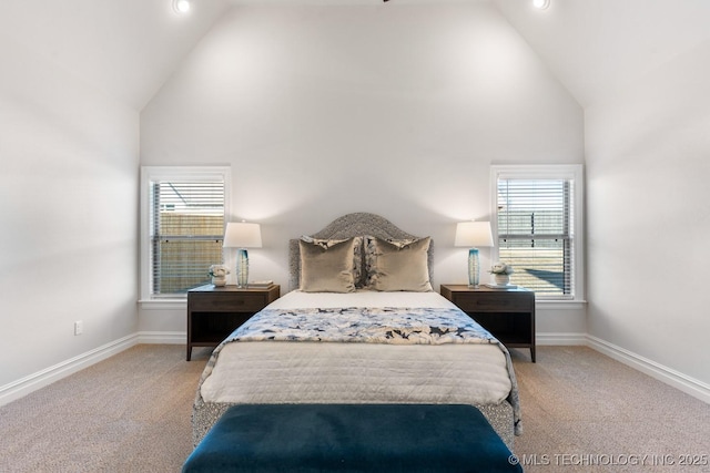 3913 S Dogwood Blvd, Broken Arrow, OK 74012 - bedroom with carpet floors, multiple windows, and high vaulted ceiling