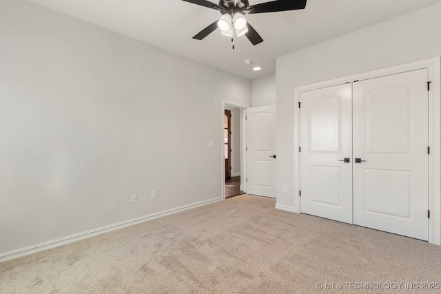 3913 S Dogwood Blvd, Broken Arrow, OK 74012 - unfurnished bedroom with baseboards, ceiling fan, a closet, and light colored carpet