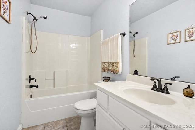 full bathroom with tile patterned flooring, vanity, toilet, and shower / tub combination