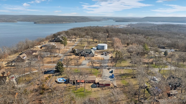 birds eye view of property featuring a water and mountain view