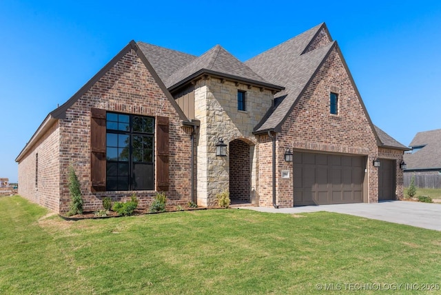 view of front facade featuring a garage and a front lawn