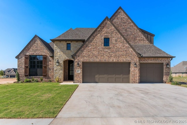 view of front of home featuring a garage and a front yard