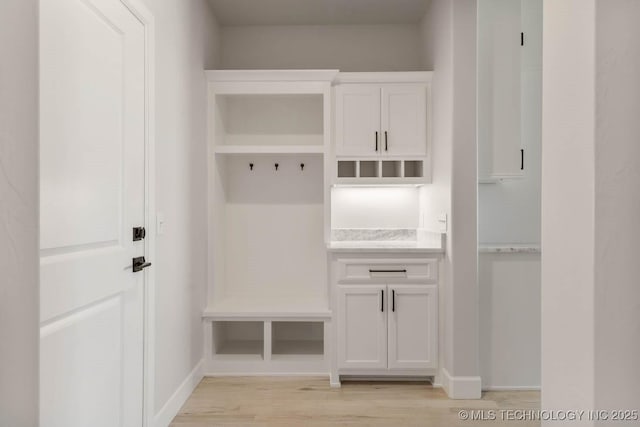 mudroom featuring light hardwood / wood-style flooring