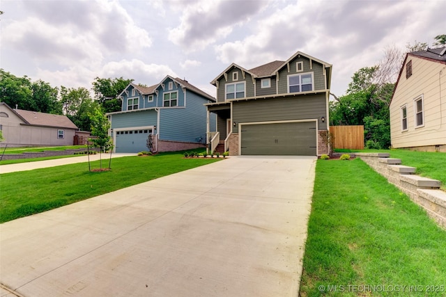 view of front facade featuring a garage and a front lawn