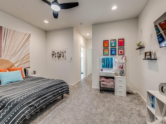 bedroom with carpet and ceiling fan